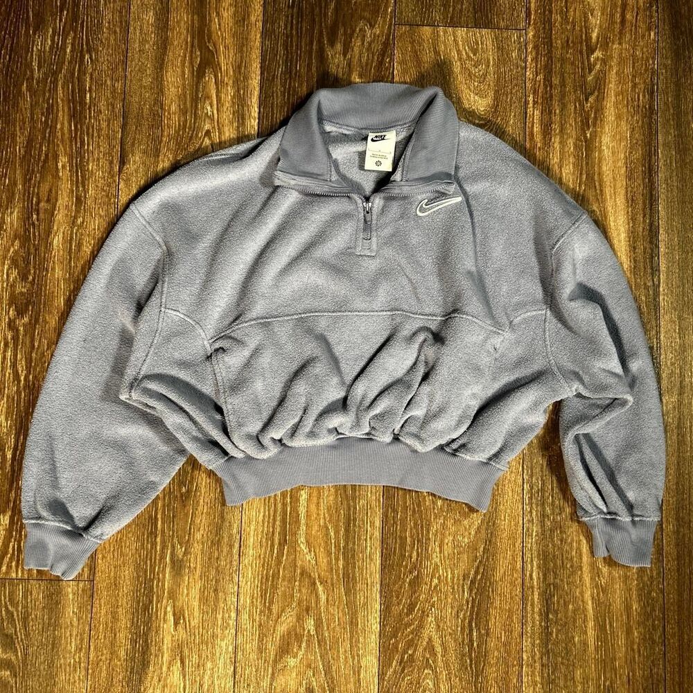 Nike Studio Fleece Oversized Cropped 1/4 Zip Light Blue Women’s Top